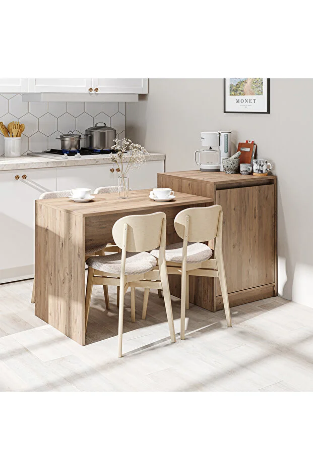 Milano Bar Masası Dolaplı Yüksek Mutfak Yemek Masası